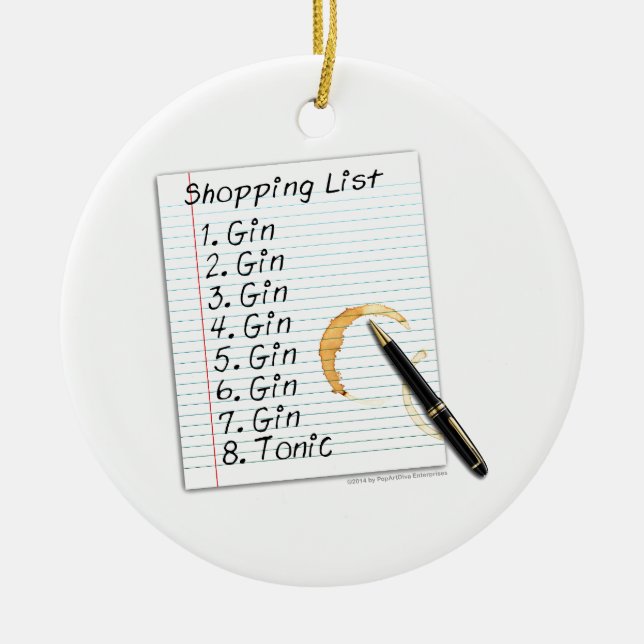 GIN LOVERS SHOPPING LIST CERAMIC ORNAMENT (Front)