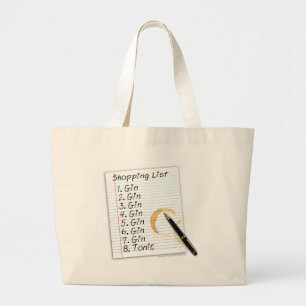 GIN LOVERS SHOPPING LIST LARGE TOTE BAG