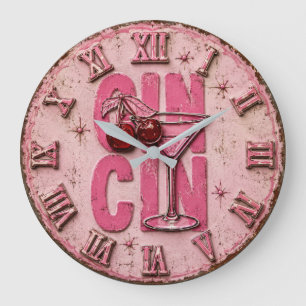 Gin Martini Pink Retro Cocktail Bar Decor  Large Clock