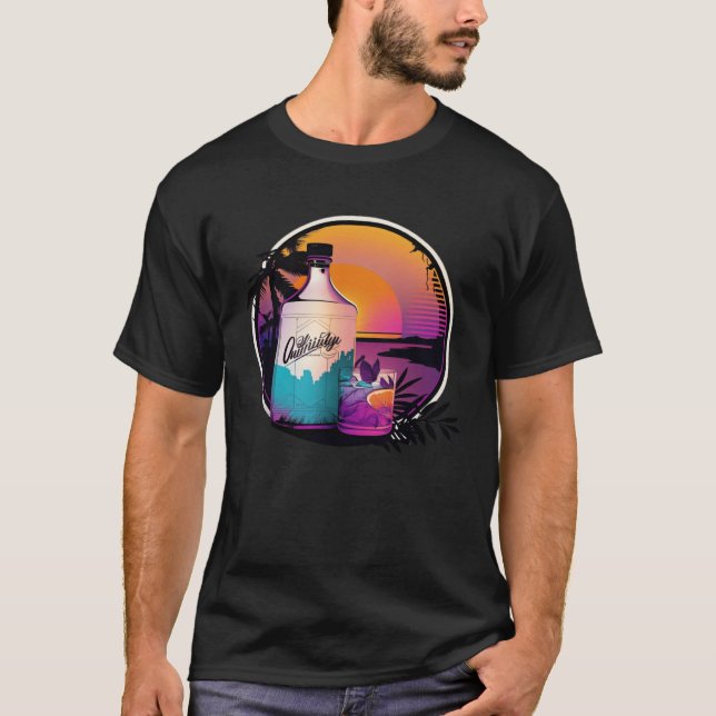 Gin Synthwave 80s Retrowave Aesthetic T-Shirt (Front)
