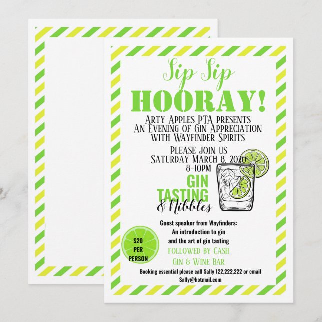 Gin tasting event fundraiser gin and tonic invitation (Front/Back)