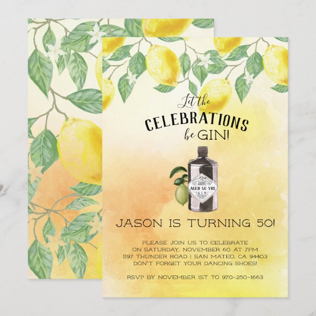 Gin Themed Birthday Party Invitation (Front/Back)