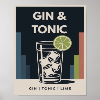 Gin Tonic Art Déco Vintage Graphique de Cocktail