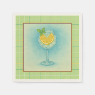 Gin & Tonic Cocktail Napkin – Mint Plaid
