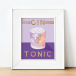Gin & Tonic Retro Purple Cocktail Watercolor Poster<br><div class="desc">Fun cocktail theme retro style foil art print to add a stylish look to your home decor. The art print features our handpainted watercolor purple indigo gin and tonic cocktail art with a retro-style design. Gold foil typography and details add a fun look. Artwork and design by Moodthology Papery</div>
