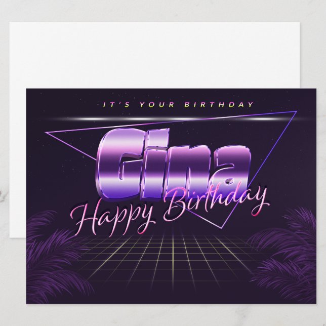 Gina Name First Name lilac retro card birthday (Front/Back)