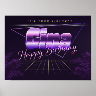 Gina Name Vorname lila retro Poster Geburtstag