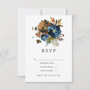 Ginger and Navy Floral Wedding RSVP Card