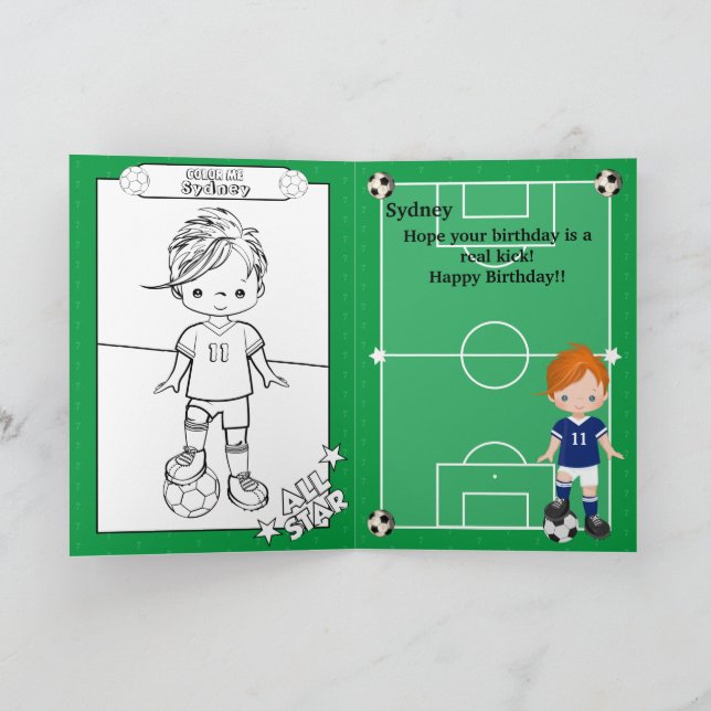 Ginger Boys Soccer Colouring Page Happy Birthday Card (Inside)