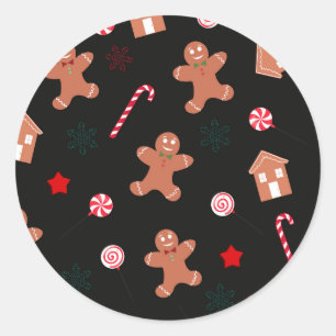 Ginger bread and candies christmas pattern classic round sticker