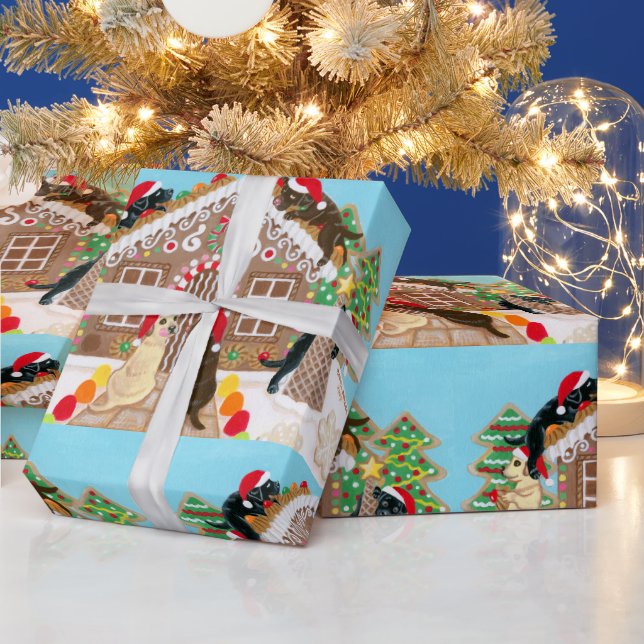 Ginger Bread House Labradors Painting Wrapping Paper (Holidays)