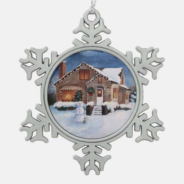 Ginger Bread House Snowflake Pewter Christmas Ornament (Front)
