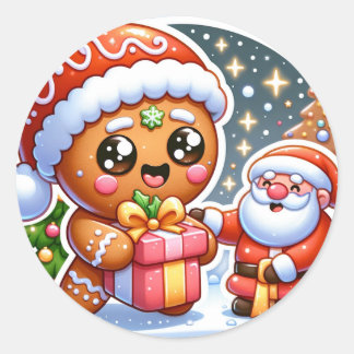 Ginger Bread Man and Santa Claus Classic Round Sticker