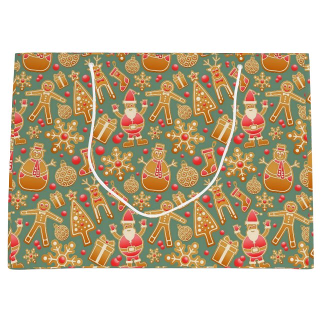 Ginger Bread Man Pattern National Gingerbread Day  Large Gift Bag (Front)