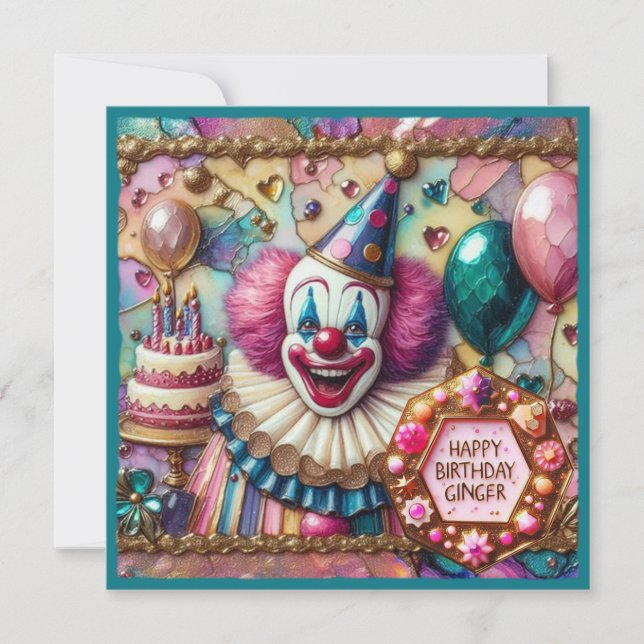 GINGER ~ Carte d'anniversaire ~ Clown ~ (Devant)