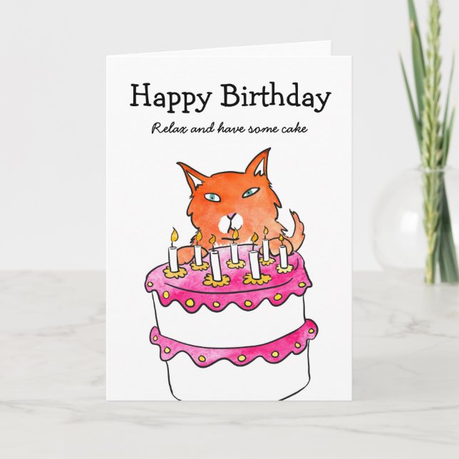 Ginger cat birthday cake card (Front)