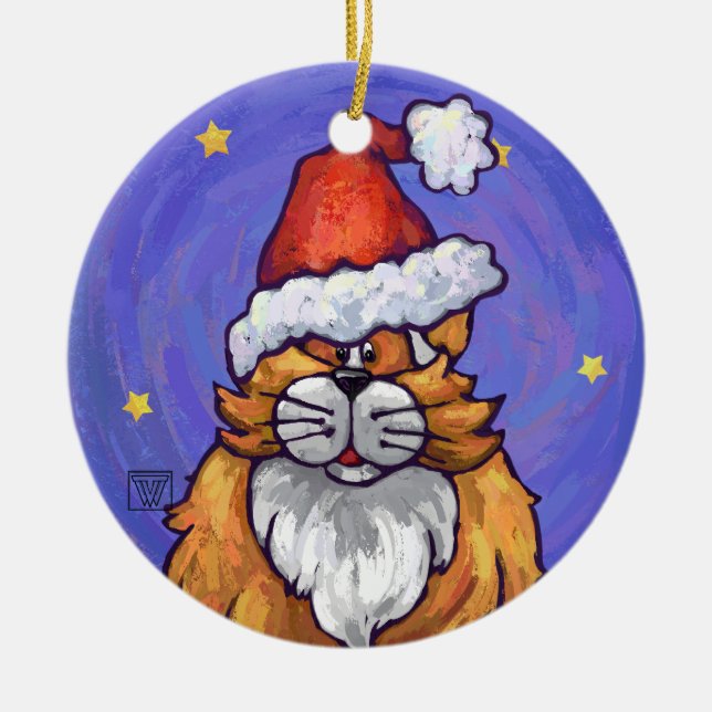 Ginger Cat Christmas Ceramic Ornament (Front)