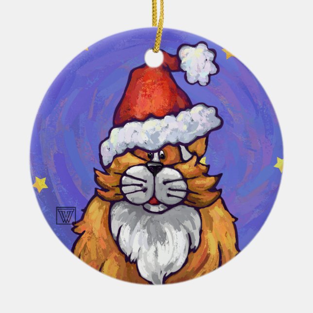 Ginger Cat Christmas Ceramic Ornament (Front)