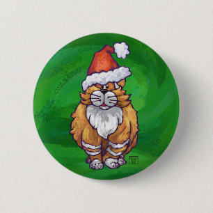 Ginger Cat Christmas On Green 2 Inch Round Button