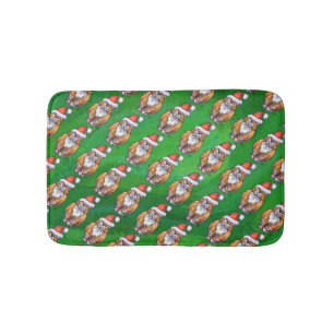 Ginger Cat Christmas On Green Bath Mat
