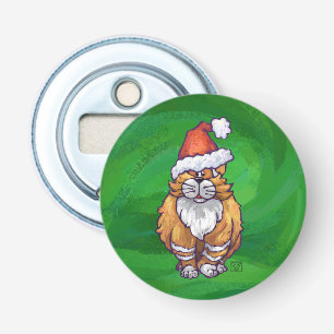Ginger Cat Christmas On Green Bottle Opener