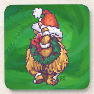 Ginger Cat Christmas On Green Coaster