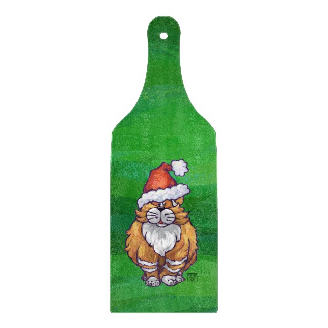 Ginger Cat Christmas On Green Cutting Board (Front)