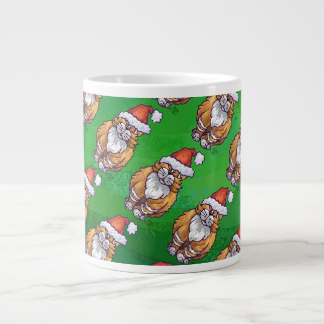 Ginger Cat Christmas On Green Large Coffee Mug (Front)