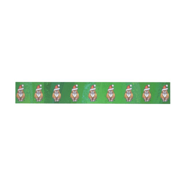 Ginger Cat Christmas On Green Wraparound Address Label (Individual)