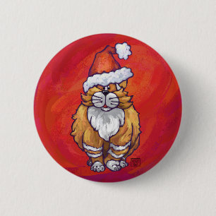 Ginger Cat Christmas On Red 2 Inch Round Button