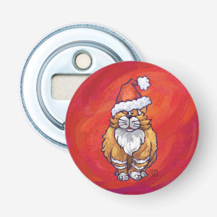 Ginger Cat Christmas On Red Bottle Opener