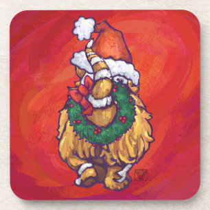 Ginger Cat Christmas On Red Coaster