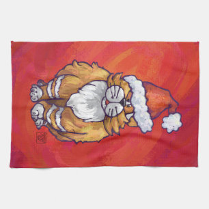 Ginger Cat Christmas On Red Kitchen Towel