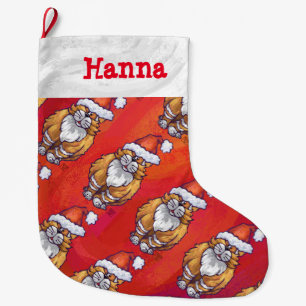 Ginger Cat Christmas On Red Large Christmas Stocking
