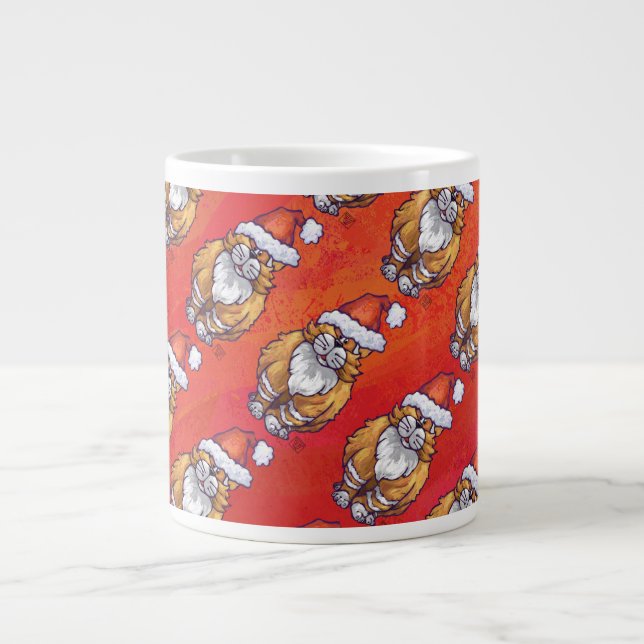 Ginger Cat Christmas On Red Large Coffee Mug (Front)