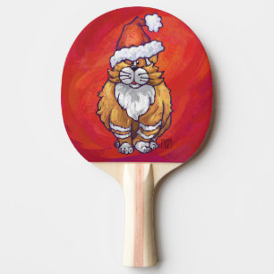 Ginger Cat Christmas On Red Ping Pong Paddle