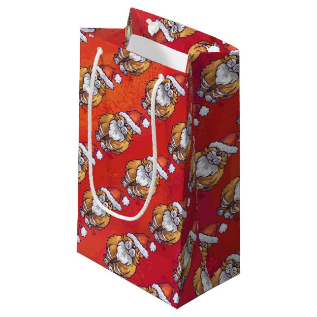 Ginger Cat Christmas On Red Small Gift Bag (Front Angled)