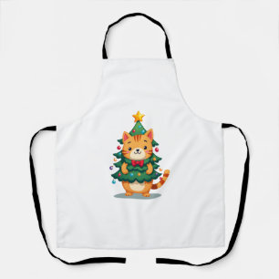 Ginger Cat Christmas Tree Cute Xmas 2 Apron