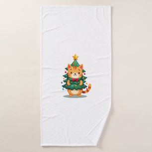 Ginger Cat Christmas Tree Cute Xmas 2 Bath Towel