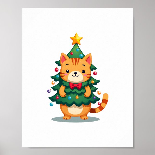 Ginger Cat Christmas Tree Cute Xmas 2 Poster (Front)