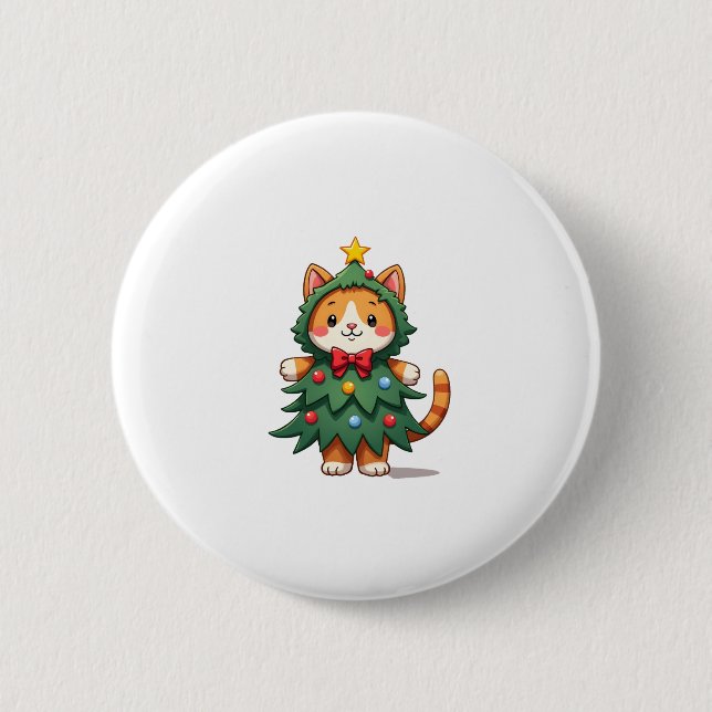 Ginger Cat Christmas Tree Cute Xmas 3 2 Inch Round Button (Front)