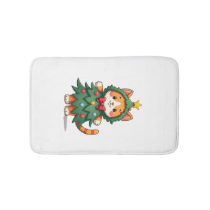 Ginger Cat Christmas Tree Cute Xmas 3 Bath Mat