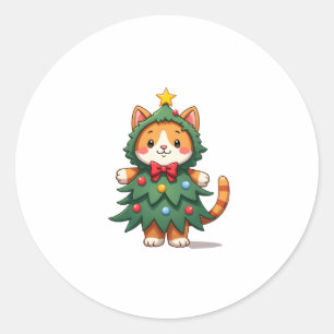 Ginger Cat Christmas Tree Cute Xmas 3 Classic Round Sticker