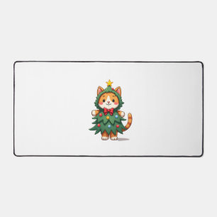 Ginger Cat Christmas Tree Cute Xmas 3 Desk Mat