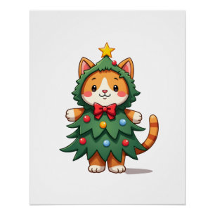 Ginger Cat Christmas Tree Cute Xmas 3 Poster