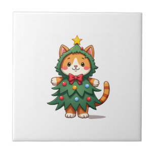Ginger Cat Christmas Tree Cute Xmas 3 Tile