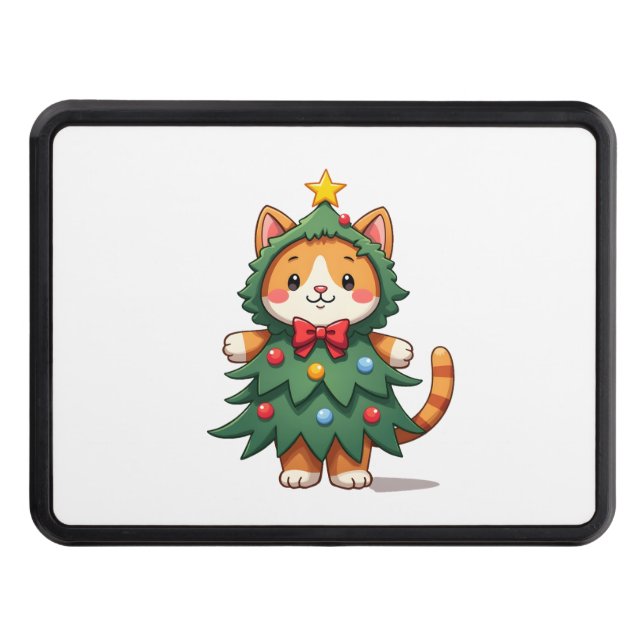 Ginger Cat Christmas Tree Cute Xmas 3 Trailer Hitch Cover (Front)