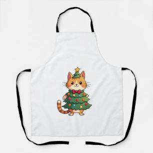 Ginger Cat Christmas Tree Cute Xmas 4 Apron