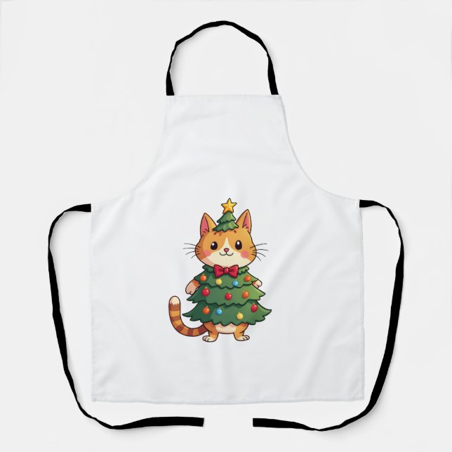 Ginger Cat Christmas Tree Cute Xmas 4 Apron (Front)