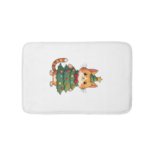 Ginger Cat Christmas Tree Cute Xmas 4 Bath Mat